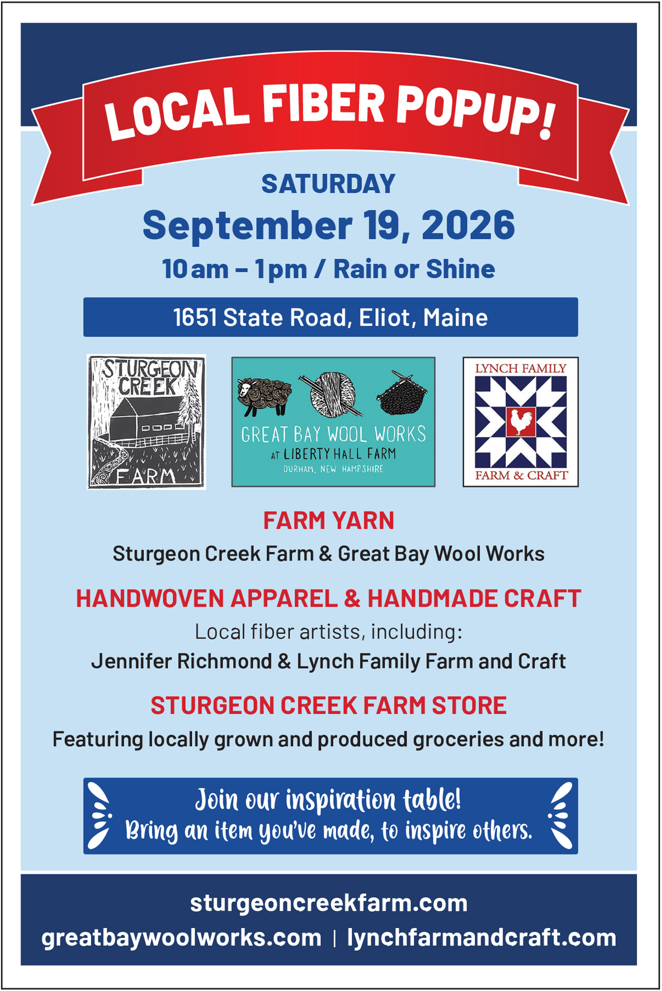 Sturgeon Creek Farm Fiber PopUp July 2026